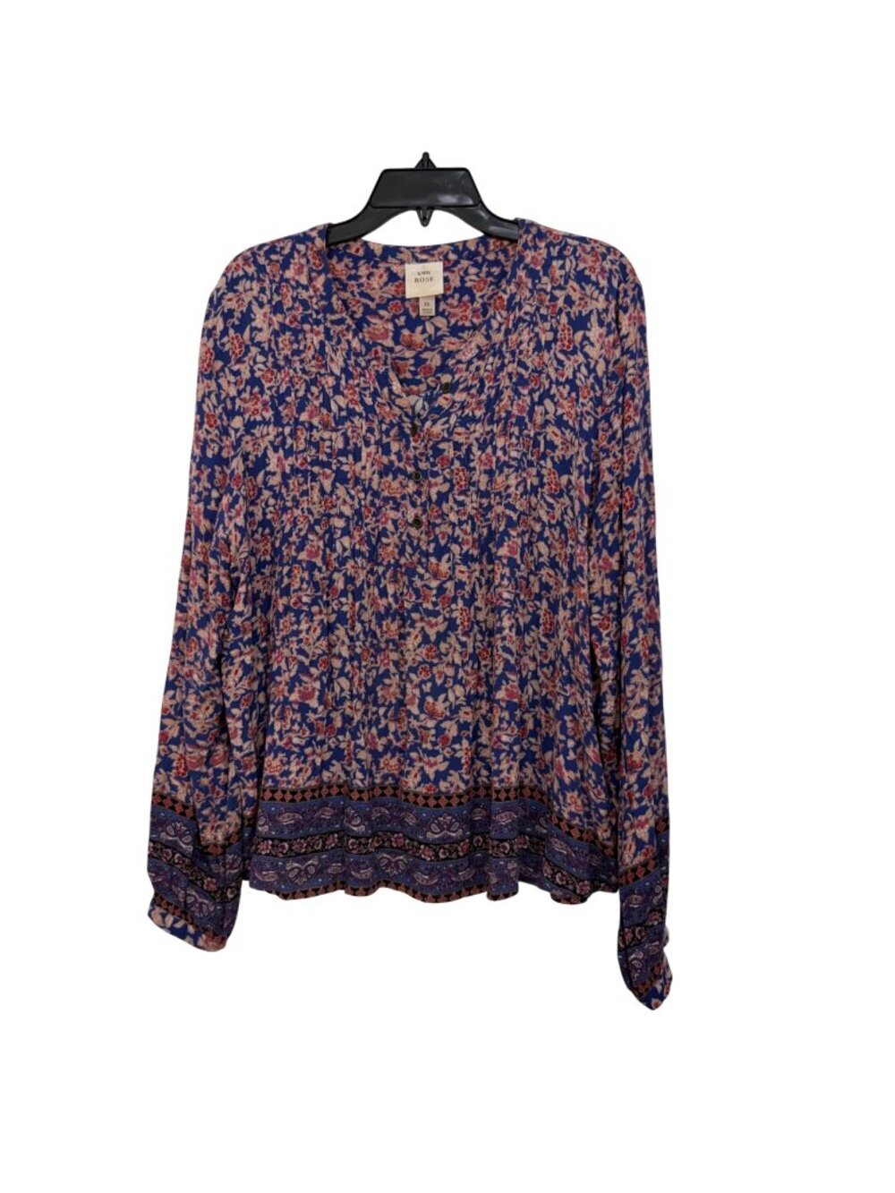 Knox Rose Floral Boho Blouse Size XL Long Sleeve Half Button Front Lightweight